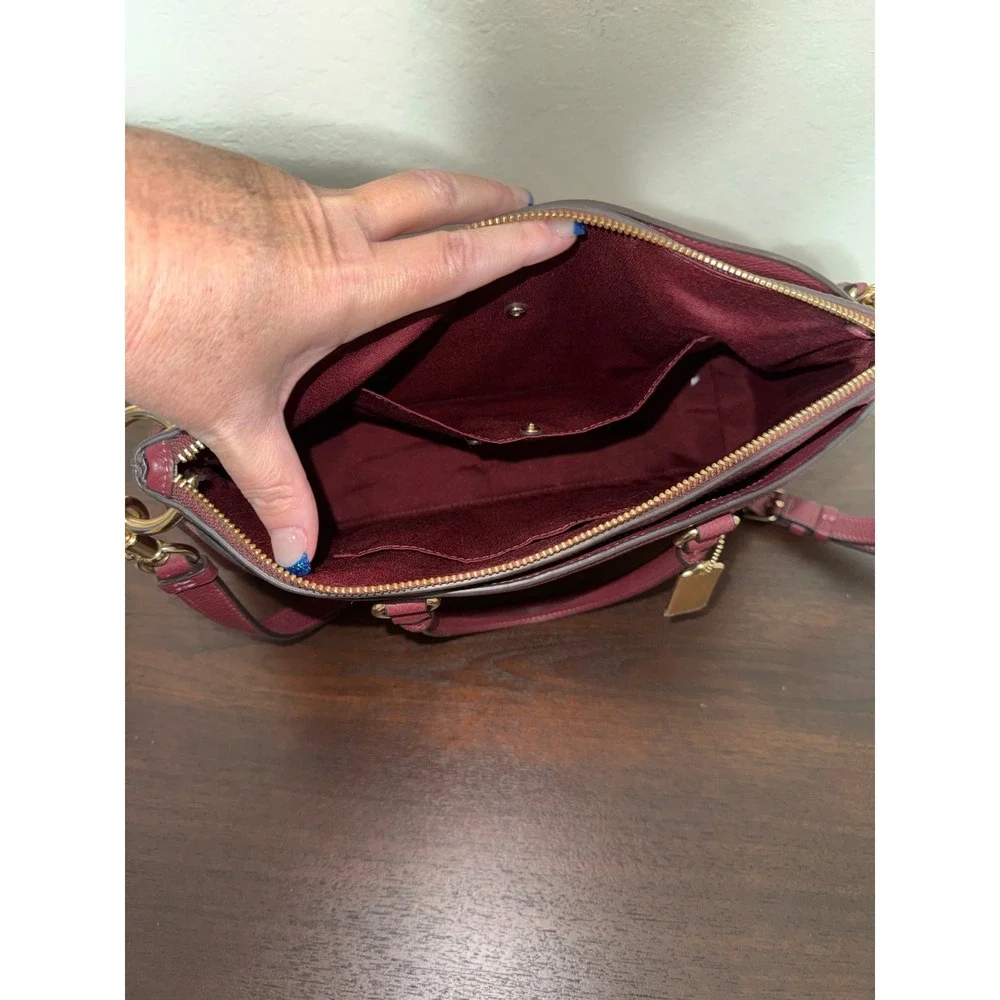Coach Pebble Leather Satchel Burgundy‎ Gold Hardware Top Handle Crossbody Bag